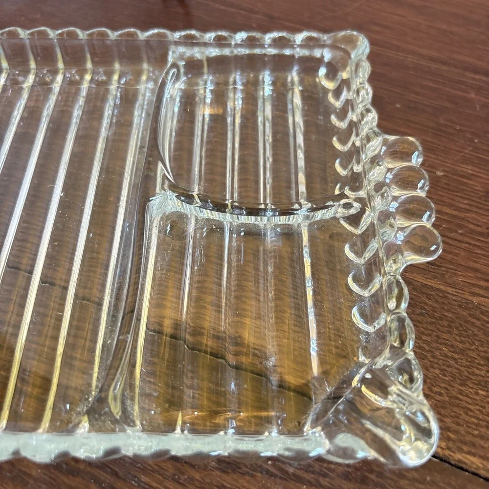 Set of 2‎ Hazel Atlas Ball & Rib Glass Sip N Smoke Snack Trays 1940's